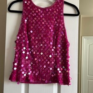 Pink size small sequins silk top with beads